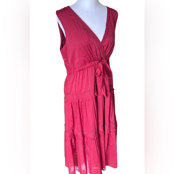 SUNDANCE Women's Zura Dress Silk Blend Sleeveless Boho Midi Burgundy Red Dress - Picture 4 of 11